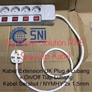 Uk Plug to EU Extension Cable 4 Holes + On Off Every Hole / 2x1.5mm