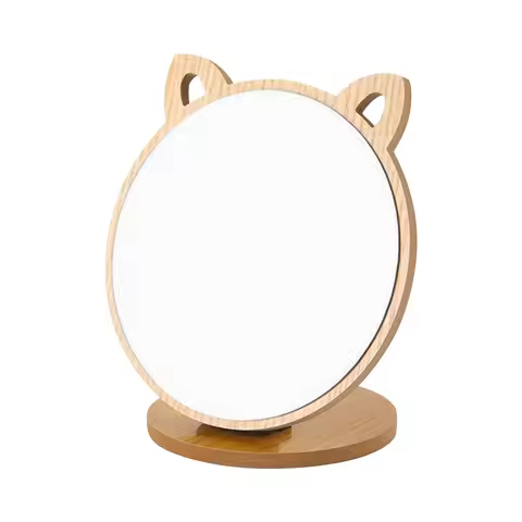 Fashion Wooden Vanity Mirror Folding Design Single Sided Makeup Mirror Rotating HD Desktop Mirror De