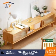Kk 【In Stock】TV Console Cabinet Bamboo Tv Console Sliding Door Japanese Simple Modern Living Room Log Color Glass Floor Tv Cabinet Storage