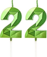 22th Birthday Candles, Green Number Candles, Birthday Decoration, Happy Birthday Cake Toppers for Bi