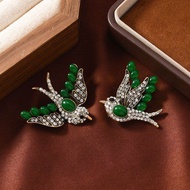 Small Size Simple Chinese Style Bird Animal Brooch Pin Epitome of Jade Rain Swallow for Cheongsam Xi