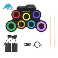 Portable Electric Drum Set Pad Kit with 7 Pads, Headphone Jack, Pedals, Drumsticks- Musical Instrume
