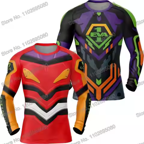 Evangelion Anime Diving T-Shirt Tight Long Sleeve Rash Guard BJJ MMA Swimwear Men Surf Clothing Beac