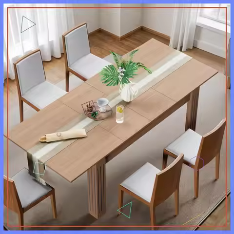 Extendable Dining Table 54"-85", Expandable Kitchen Table for 4/6/8 People with Runner, Rectangular 