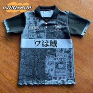 Retro Collar Jersey One Piece Custom Name Number Anime Wanted Luffy Baju Raya 2024 Viral Lelaki Streetwear Japanese Jersi Viral Murah Lelaki Kanak Kanak Berkolar Full Sublimation