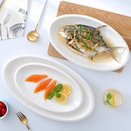 White ceramic oval plate / Fish plate 10/12/13.5/14 inches(25/30/34/36cm)