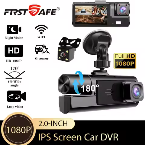 3CH Dash Cam: 1080P+720Px2 | Built-in DVR | 170° Wide Angle | Night Vision | 24/7 Parking Monitor | 