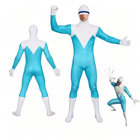 ‌The Incredibles Frozone‌ Cosplay Costume Blue White Jumpsuit Halloween Carnival Party Bodysuit Full