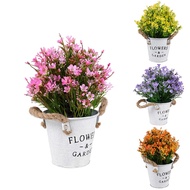 (BVWG) Artificial Bonsai Flower Fake Flowers with Vase Iron Sheet Flower Bucket for Vintage Wedding 