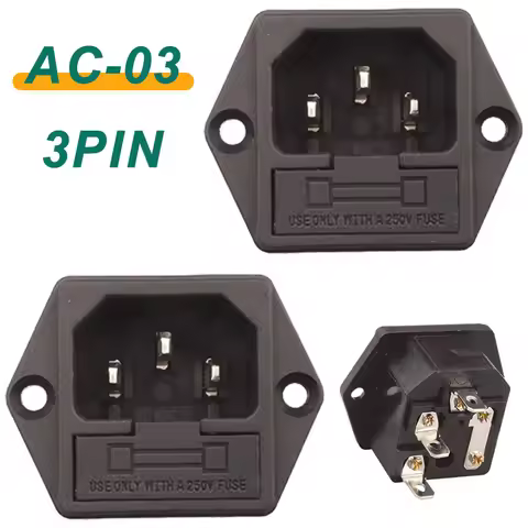 5/20Pcs AC Socket Inlet 3Pin Male Copper Pin Plug Socket AC-03 Electrical Power Connector