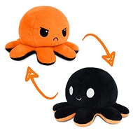 TeeTurtle - The Original Reversible Octopus Plushie - Black + Orange - Cute Sensory Fidget Stuffed A