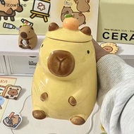 Fitow 3D Capybara Ceramic Coffee Mug with Lid - Funny Tea Cup Girls Gift Party Prop FE