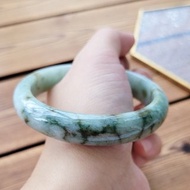 【親翠】天然翡翠 冰綠美紋花色騰衝老料三彩手鐲55圈口