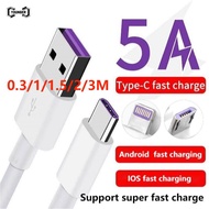 Original 0.3/1/1.5/2/3M Type-C Huawei 5A Fast Charging Cable, IOS 5A Fast Charging Cable, V8 Android