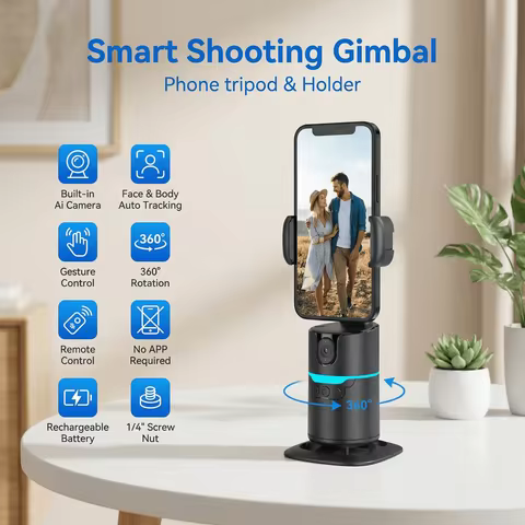 Q14 Gimbal Selfie Stick with AI Face Tracking & Gesture Control - 4-in-1 Stabilizer for Smooth 360° 