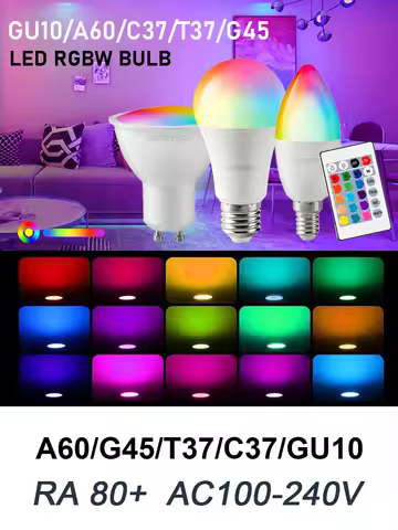 LED Spotlight Smart RGBW Bulb GU10 E27 E14 infrared Remote Control Bulb color light dimming suitable