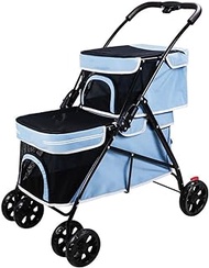Double Pet Strollers for 2 Dogs Cats 4 Wheels Doggie Small Medium Pets Strolling Cart with Safety Belts Folding Portable Storage Basket Travel Jogger 10 Kg / 22 Lbs 20 Kg / 44 Lbs Capacity (Color : B