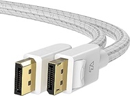 TeleAdapt DisplayPort 1.4 Cotton-Braided Cable, 8K@60Hz, 5K@60Hz 4K@120Hz and HDR Support. Suitable for Laptop, PC, Projector, TV, Gaming Monitor. Black, 6.6ft (2 Metres) White