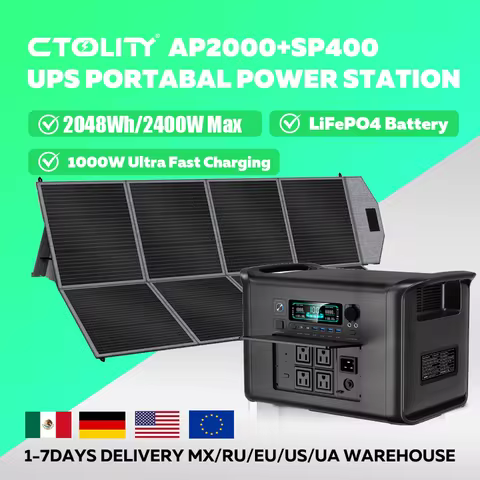 CTOLITY AP2000 2048Wh Solar Generator 2400W Portable Power Station (400W Solar Panel Include) Power 