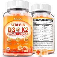 Vitamin D3 plement 10000IU for Adult - Vitamin D3 5000IU / 10000IU Gummies with K2, Methyl B12, Calc
