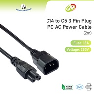 C14 to C5 3 Pin Plug PC AC Power Cord Extension Cable (2m)