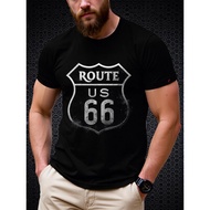 's Route 66 Vintage T-Shirt - Black Cotton Short Sleeve Crewneck with Iconic Route 66 Logo & -66 Hig