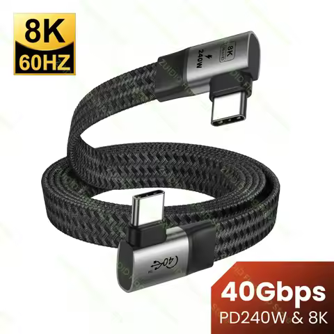 Flat USB4 40Gbps Type C to Type C Data Cable ThunderBolt 3 PD 240W 5A USB-C Cord For iPhone 15 16 Pr