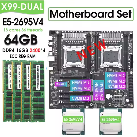 X99 Dual Motherboard Set combo kit with XEON E5 2695 V4*2 and 4*16GB= 64GB 2400MHz DDR4 ECC REG Memo