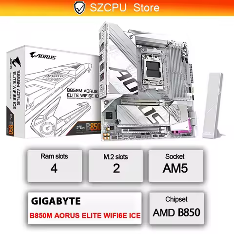 GIGABYTE B850M AORUS ELITE WIFI6E ICE Micro-ATX AMD B850 DDR5 192GB DDR5 8200 (OC) MHz M.2 Socket AM