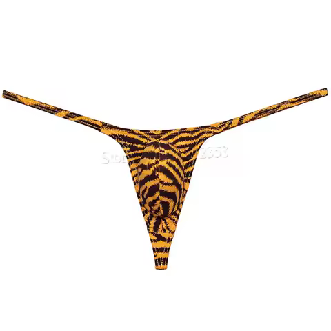 Men's Underwear Tiger Stripe Lingerie Micro Thong Slim Pouch G-string Male String Posing T-back Tang