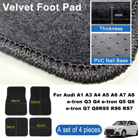 For Audi A1 A3 A4 A5 A6 A7 A8 e-tron Q3 Q4 e-tron Q5 Q6 Car Floor Mats Black Non-Slip 4Pcs Front & R