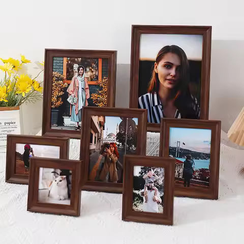 1pc deep walnut color plastic photo frame Nordic retro personality small photo frame table 4 "5" 6 "
