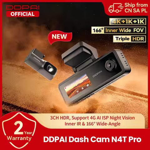 【New】DDPAI N4T Pro Dash Cam 3-Channel HDR 4K+1080P+1080P Front Rear Interior Night Vision ADAS DVR S