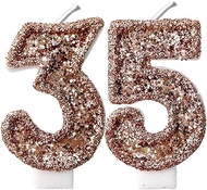 2.8" Rose Gold Glitter Number Candles 35th 53rd Birthday Gifts for Women Men Birthday Decorations Bi
