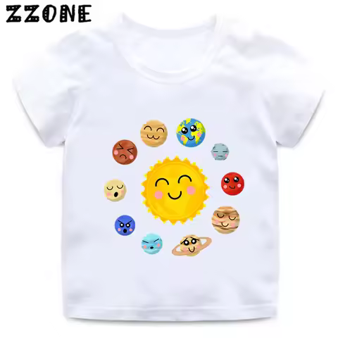 Hot Sale Planets Solar System Print Cartoon Kids T-Shirts Astronaut Girls Clothes Baby Boys T shirt