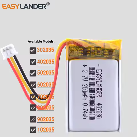 3.7V 250mAh 402035 Lithium Polymer Rechargeable Battery JST 1.25mm-3pin 302035 502035 602035 702035