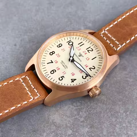 CUSN8 Solid Bronze Tandorio 39mm 20ATM Dive Field Watch Beige Dial Miyota 8215 Movement Mechanical W