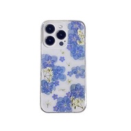 藍色重瓣繡球 手工押花手機殼 適用於iPhone Samsung Sony Xiaomi