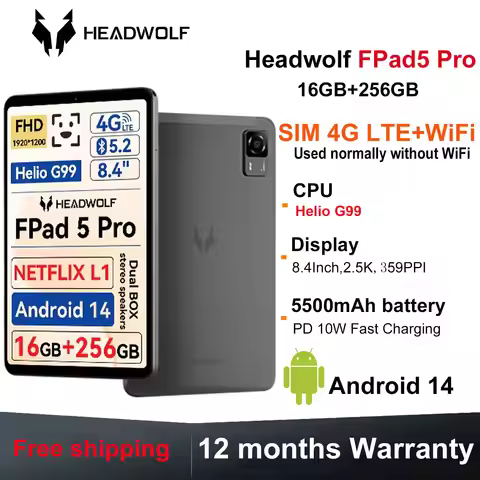 HEADWOLF FPad5 Pro Android 14 tablet 8.4 inch Max 16 Ram 256GB ROM UFS2.1 Octa-core G99 Tablet PC 55