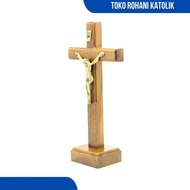 CATHOLIC SITTING CROSS BRASS CORPUS CATHOLIC TABLE CROSS/ ALTAR CROSS/ JESUS STATUE CROSS/ WOODEN CR