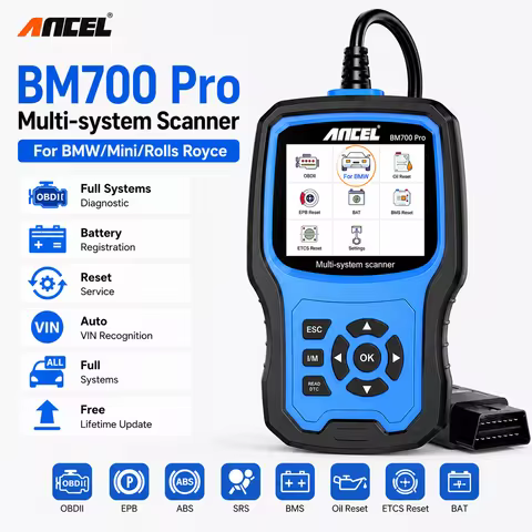 Code Reader for BMW MINI All System ABS EPB SAS Airbag Oil CAS Reset Engine OBD2 Scanner ANCEL BM700
