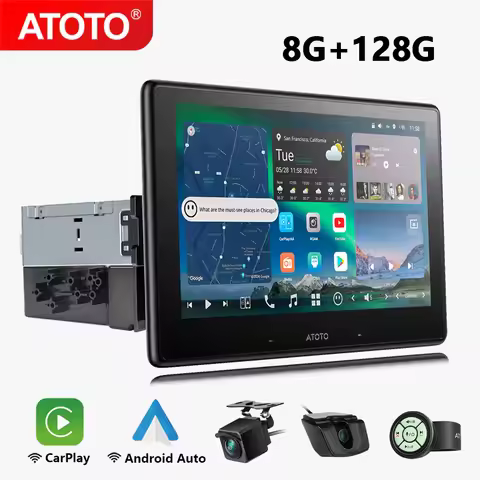 ATOTO 10 inch Android 13 Car Stereo Single 1 Din Retractable Screen Bluetooth Carplay Android Auto M