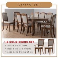Alora Furniture - LOTUM 1+8 Solid Wood Dining Set / Meja Makan /Kerusi Makan /Dining Set