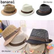 BANA Straw Fedora Hat, Short Brim Breathable Sun Cap,  Trilby Straw Floral Hat Man