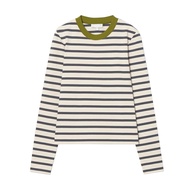 ZARAˉ Womens Autumn New Contrast Color Trim Stripes Standard Version Crew Neck Long Sleeve T-shirt B