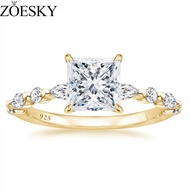 ZOESKY 925 Sterling Silver Ring Princess Cut CZ Engagement Ring Gold 2CT Marquise & Round Cubic Zirc