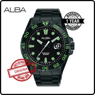 VJ42-X322BGRB (AS9N25X1) ALBA ACTIVE Men Original Brand New Quartz Analogue Black Green Stainless St