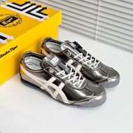 💕折扣 💕復古吸睛金屬槍銀Onitsuka Tiger鬼塚虎MEXICO 66 SLIP-ON 免綁帶休閒鞋|男女情侶同款|高光金屬革鞋面|透氣不悶腳|耐磨防滑橡膠底|