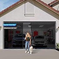 Sliding Garage Door Screen 16x7FT for 2 Car Garage Doors, Fiberglass 4200g/9.3 lb Durable Heavy Duty