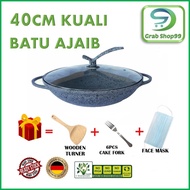 40cm Kuali Batu Anti-Lekat Kuali Berpenutup Kaca Besar Non-Stick Big Wok with Lid